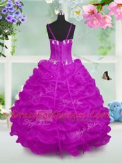 Luxurious Fuchsia V-neck Neckline Beading and Appliques and Pick Ups Child Pageant Dress Sleeveless Lace Up