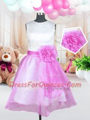 Scoop Sleeveless Zipper Flower Girl Dresses Rose Pink Organza