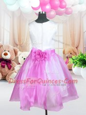Scoop Sleeveless Zipper Flower Girl Dresses Rose Pink Organza