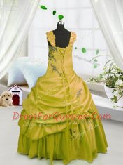Glorious Gold Ball Gowns Straps Sleeveless Satin Floor Length Lace Up Beading and Pick Ups Flower Girl Dresses