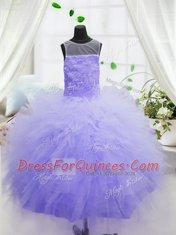 Elegant Purple Ball Gowns Organza Scoop Sleeveless Beading and Ruffles Floor Length Zipper Little Girl Pageant Gowns