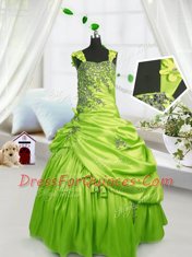 Designer Pick Ups Yellow Green Sleeveless Satin Lace Up Pageant Gowns For Girls for Party and Wedding Party