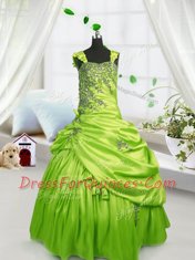 Designer Pick Ups Yellow Green Sleeveless Satin Lace Up Pageant Gowns For Girls for Party and Wedding Party