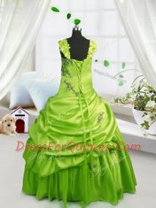 Designer Pick Ups Yellow Green Sleeveless Satin Lace Up Pageant Gowns For Girls for Party and Wedding Party