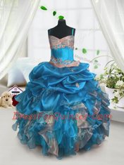 New Style Pick Ups Floor Length Ball Gowns Sleeveless Baby Blue Kids Pageant Dress Lace Up