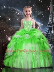 Lace Up Kids Formal Wear Beading and Ruffles Sleeveless Floor Length