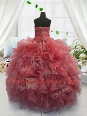 Elegant Coral Red Sweetheart Lace Up Beading and Ruffles Flower Girl Dress Sleeveless
