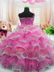 Glamorous Hot Pink Sleeveless Floor Length Beading and Ruffled Layers Zipper Flower Girl Dresses for Less