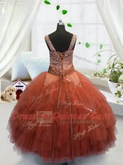 Straps Sleeveless Tulle Flower Girl Dresses Beading and Ruffles Lace Up
