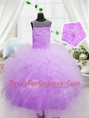 Scoop Hot Pink Organza Zipper Little Girl Pageant Gowns Sleeveless Floor Length Ruffles