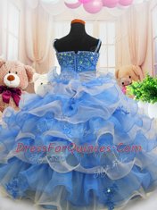 Blue Sleeveless Beading and Ruffled Layers Floor Length Kids Formal Wear