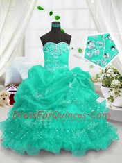 Low Price Pick Ups Ruffled Floor Length Turquoise Kids Pageant Dress Sweetheart Sleeveless Lace Up
