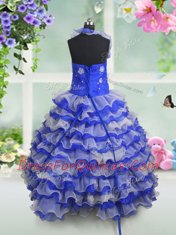 Organza Sleeveless Floor Length Pageant Gowns For Girls and Beading and Appliques and Ruffled Layers