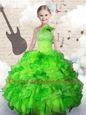 Exceptional Strapless Neckline Beading and Ruffles Kids Formal Wear Sleeveless Lace Up