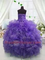 Eggplant Purple Sweetheart Lace Up Beading and Ruffles Little Girls Pageant Dress Sleeveless