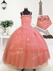 Fancy Tulle Sleeveless Floor Length Little Girl Pageant Dress and Beading and Appliques