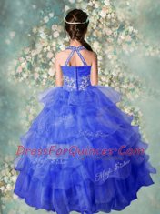 Fantastic Baby Blue Zipper Halter Top Beading and Ruffled Layers Child Pageant Dress Organza Sleeveless