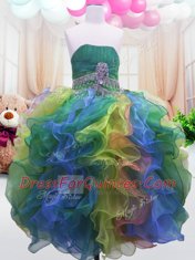 Comfortable Ball Gowns Flower Girl Dresses Multi-color Strapless Organza Sleeveless Floor Length Zipper