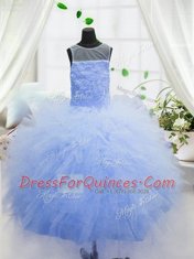 Scoop Baby Blue Sleeveless Beading and Ruffles Floor Length Kids Formal Wear
