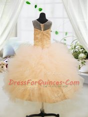 Traditional Orange Scoop Neckline Beading and Appliques Little Girls Pageant Dress Wholesale Sleeveless Zipper