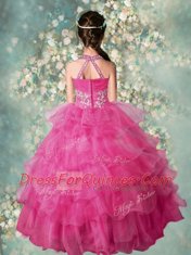Chic Halter Top Sleeveless Organza Kids Pageant Dress Beading and Ruffled Layers Zipper