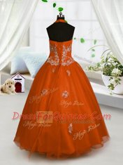 Red Halter Top Lace Up Appliques Kids Pageant Dress Sleeveless