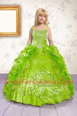 Glorious Pick Ups Spaghetti Straps Sleeveless Lace Up Child Pageant Dress Apple Green Satin