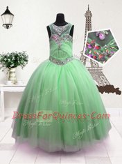 Cute Scoop Floor Length Ball Gowns Sleeveless Apple Green Toddler Flower Girl Dress Zipper