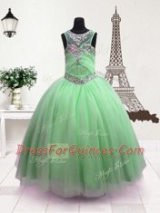 Cute Scoop Floor Length Ball Gowns Sleeveless Apple Green Toddler Flower Girl Dress Zipper