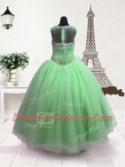 Cute Scoop Floor Length Ball Gowns Sleeveless Apple Green Toddler Flower Girl Dress Zipper