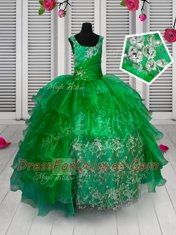Lovely Ruffled Floor Length Ball Gowns Sleeveless Green Toddler Flower Girl Dress Lace Up