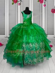 Lovely Ruffled Floor Length Ball Gowns Sleeveless Green Toddler Flower Girl Dress Lace Up