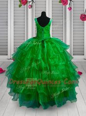Lovely Ruffled Floor Length Ball Gowns Sleeveless Green Toddler Flower Girl Dress Lace Up