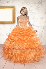 Orange Child Pageant Dress Party and Wedding Party and For with Beading and Ruffles and Pick Ups Spaghetti Straps Sleeveless Lace Up