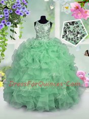 Scoop Sequins Floor Length Ball Gowns Sleeveless Apple Green Pageant Gowns For Girls Zipper