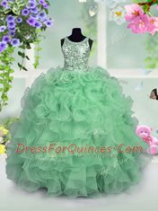 Scoop Sequins Floor Length Ball Gowns Sleeveless Apple Green Pageant Gowns For Girls Zipper