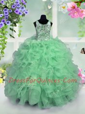 Scoop Sequins Floor Length Ball Gowns Sleeveless Apple Green Pageant Gowns For Girls Zipper