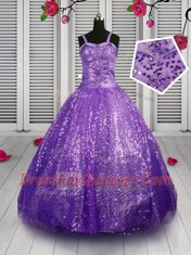 Great Floor Length Lavender Child Pageant Dress Sequined Sleeveless Sequins