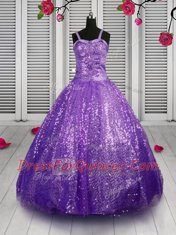 Great Floor Length Lavender Child Pageant Dress Sequined Sleeveless Sequins
