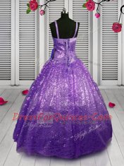 Great Floor Length Lavender Child Pageant Dress Sequined Sleeveless Sequins