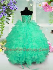 Free and Easy Sequins Ruffled Ball Gowns Flower Girl Dresses Turquoise Sweetheart Organza Sleeveless Floor Length Lace Up