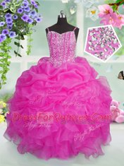 Spectacular Baby Pink Sleeveless Beading and Ruffles and Pick Ups Floor Length Little Girls Pageant Dress Wholesale