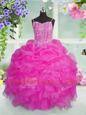 Spectacular Baby Pink Sleeveless Beading and Ruffles and Pick Ups Floor Length Little Girls Pageant Dress Wholesale