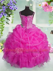 Spectacular Baby Pink Sleeveless Beading and Ruffles and Pick Ups Floor Length Little Girls Pageant Dress Wholesale