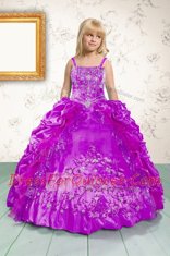 Hot Selling Satin Sleeveless Floor Length Flower Girl Dress and Beading and Appliques and Pick Ups