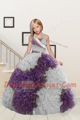 Halter Top Sleeveless Lace Up Floor Length Beading and Ruffles Little Girls Pageant Gowns