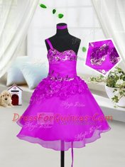 Fuchsia Sleeveless Organza Lace Up Little Girls Pageant Gowns for Party and Wedding Party