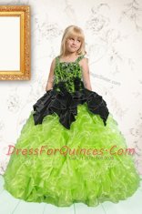 Floor Length Lace Up Little Girl Pageant Gowns Apple Green for Party and Wedding Party with Beading and Pick Ups