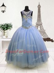 Scoop Sleeveless Zipper Floor Length Beading and Ruffles Flower Girl Dress