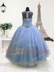 Scoop Sleeveless Zipper Floor Length Beading and Ruffles Flower Girl Dress